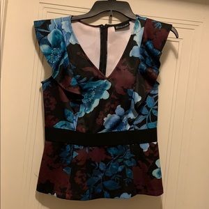 NY and Co blue purple black floral shirt